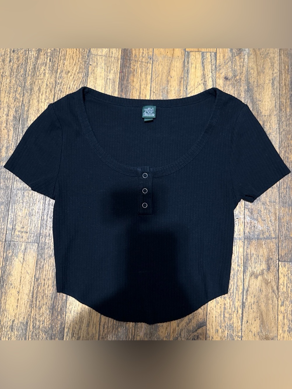 wild fable Black Ribbed Henley Crop Top